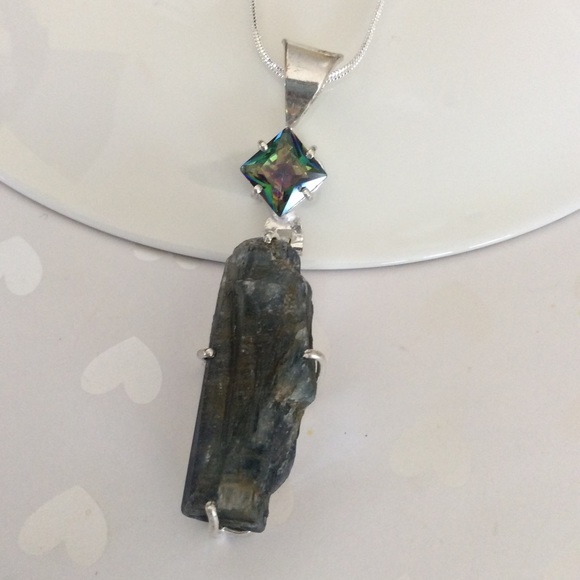 Sterling Silver Mystic Topaz/ Kyanite Pendant 925 - Picture 1 of 7